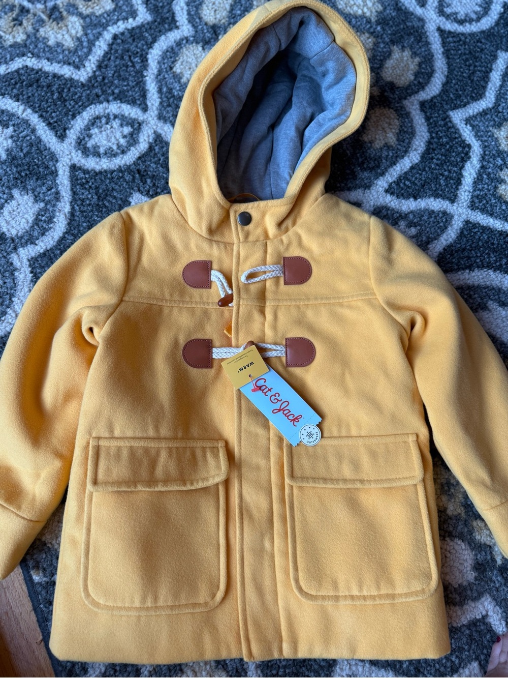 Cat & Jack Yellow Hooded Pea Coat with Toggle Closures